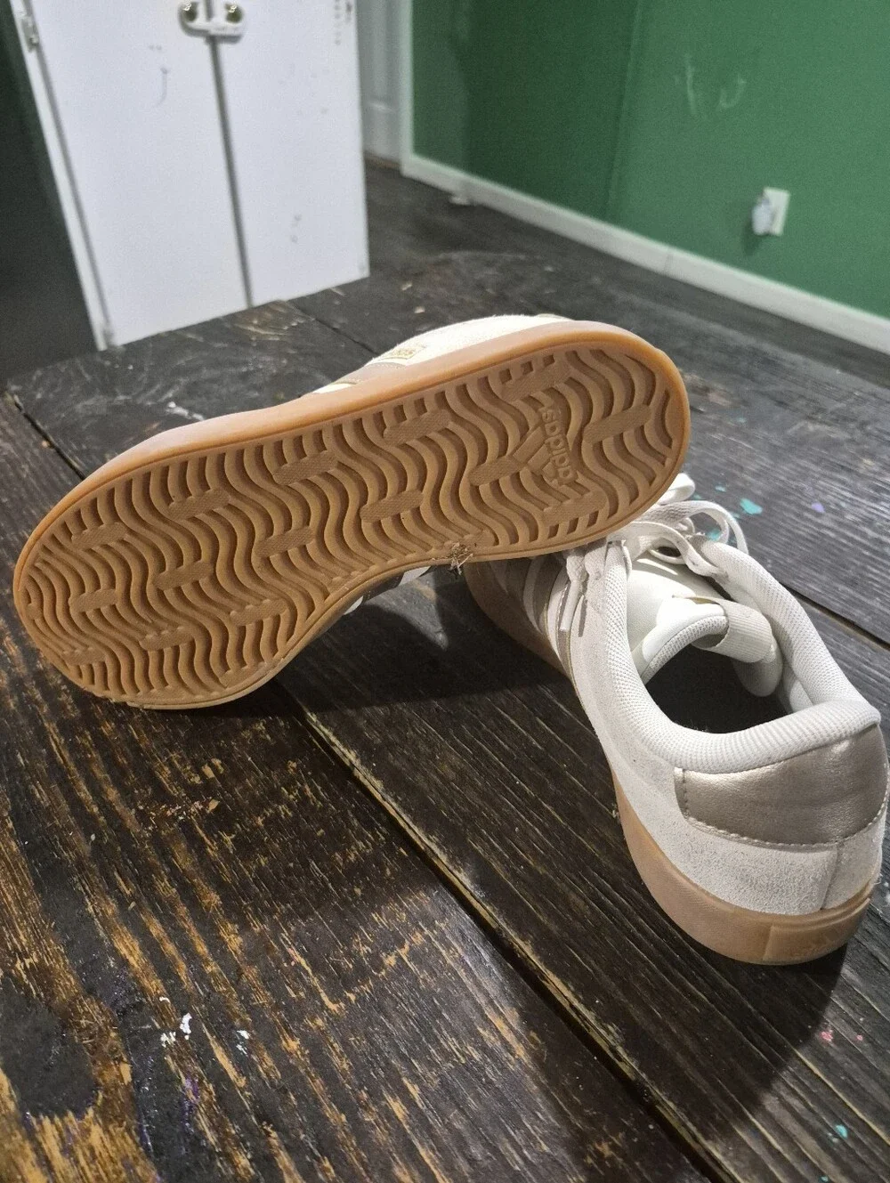 adidas Women's Suede Low-Top Sneakers in Off-White and Gum - Picture 5 of 6